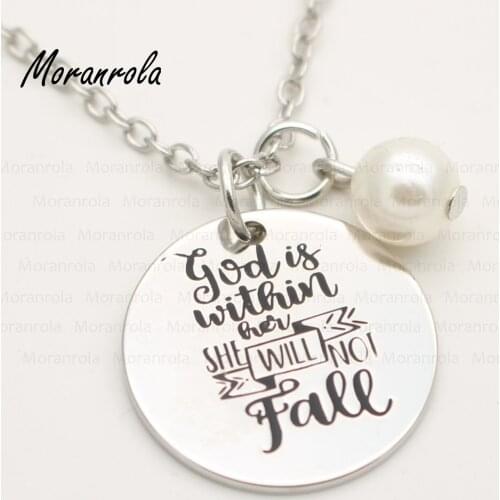 New arried "God Is Within Her She Will Not Fall "Copper silver necklace &Keychain,charm, Inspirational Jewelry Bible Verse