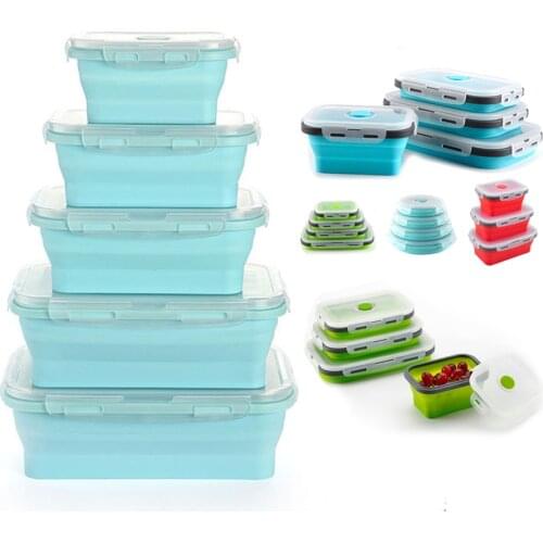 New Quality Food Storage Containers With Lids Silicone Collapsible BPA Free Lunch Fruit Salad Box Set reezer Microwavable