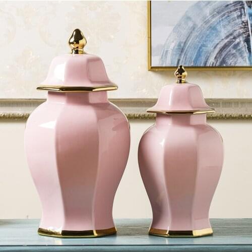 Wholesale factory price porcelain tea decorative Ginger jar for home decor ceramic temple jar pink color