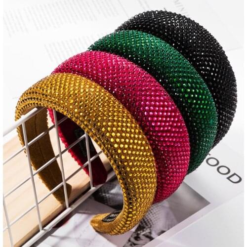 Velvet Full Rhinestone Thick Sponge Hairband For Women Hair Accessories Headband for Girls Crown Flower Headband Head Wrap