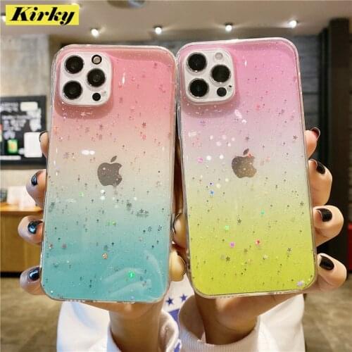 Luxuly Jelly Color Clear Glitter Phone Cases For iPhone 12 11 Pro Max XS Max XR 7 8 Plus Cute Sequins Dust plug Shell For Female