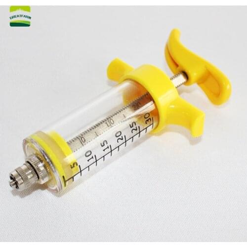 30ml chicken pig syringe yellow plastic steel colored syringe reusable dose 30ml large plastic syringe animal livestock syringe