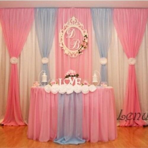 Exellent quality 3M x 6M White Wedding Back curtain with pink and blue swags Stage Curtain Wedding backdrop Decoration