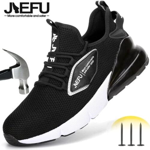 JIEFU Steel Toe Safety Shoes for Men Women Air Cushion Lightweight Slip Resistant Indestructible Work Sneakers