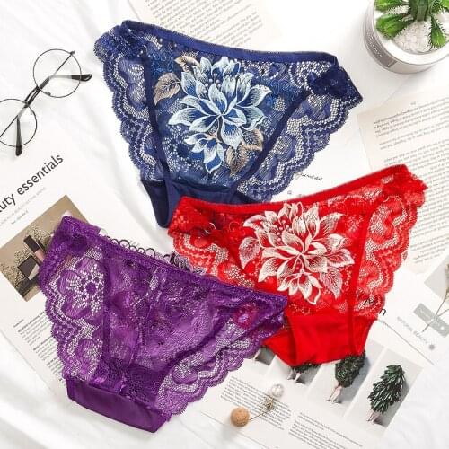 Sexy Lace Panties Women Fashion Lingerie Tempting Pretty Briefs High Quality Cotton Low Waist Women Embroidered Underwear