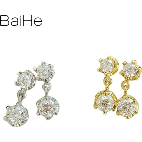 BAIHE Genuine Solid 14K White Gold H/SI Natural Sparkling Diamonds Stud Earrings Women Wedding Gift Trendy Fine Jewelry серьги