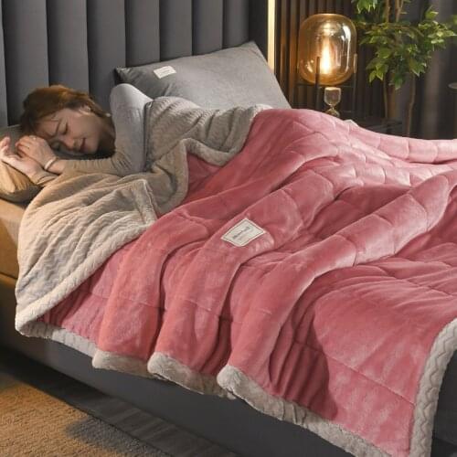 Winter Quilted Fleece Double Bed Blanket Sheet Queen King Soft Thicken Reversible Warm Fluffy Plush Throw Blanket Bed Cover