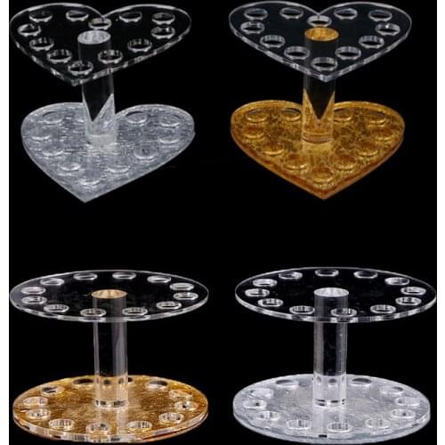 1PC New Professional Heart Round Makeup Nail Art 12 Holes Acrylic Gel Nail Brush Pen Holder Gold Rest Stand Display Brushes
