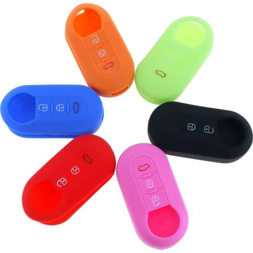 1 Pc Universal 6 Colors 3 Buttons Green Silicone Flip Folding Car Key Cover Black Red Blue Key Case Fit for Fiat 500 Cars