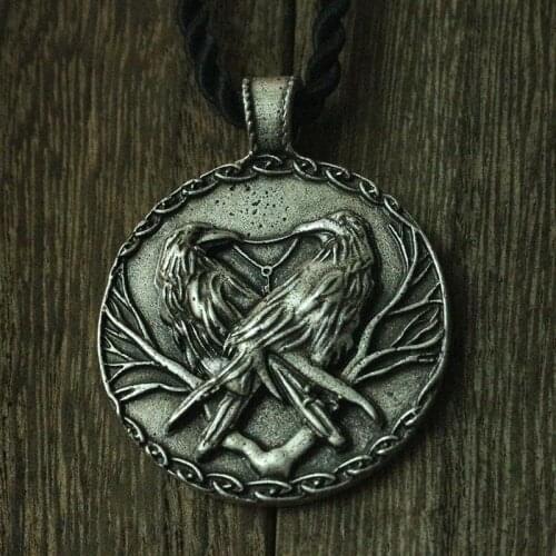 Lanseis 10pcs ginn and Muninn,Thought and Memory Odins crows pendant vking rave men necklace two black bird charm
