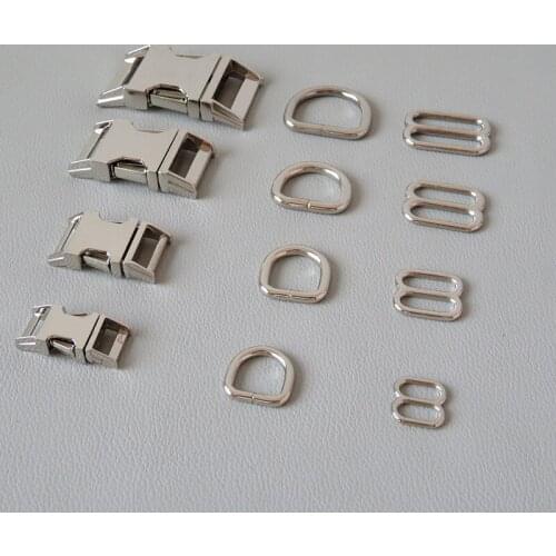 100Sets/Lot 10mm 15mm 20mm 25mm Webbing Cat Dog Collar Paracord Metal Buckle Slider Belt Loop D Ring Accessory Outdoor Hardware