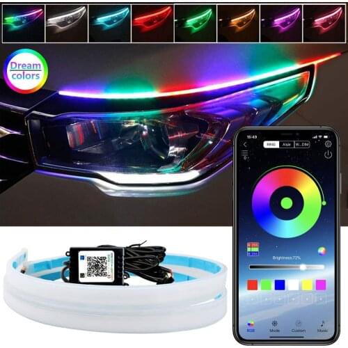 12V 60cm Flexible Universal Car LED DRL Daytime Running Light RGB Multi Color APP control Car Headlight Guide LED Strip IP68