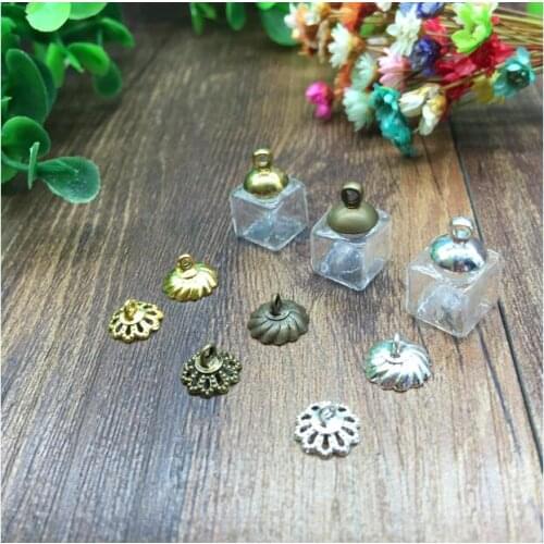20sets/lot 10mm squares Glass Bubble with 8mm metal cap pendant set jewelry finidngs fashion handmade glass globe vial pendant