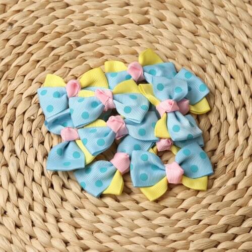 20pcs/lot Mini Polka Dot Bows Patchwork Color Hair Bows Without Clip DIY Birthday Gift For Children Dress Accessory