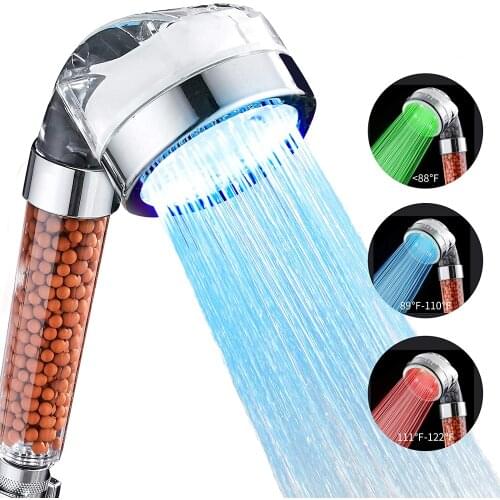3/7 Color Changing Bathroom LED Shower Head Temperature Control High Pressure Hand Anion Filter Spa Shower Head Accessories