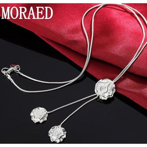 925 Sterling Silver Beautiful Elegant Three Rose Flower Necklace For Women Wedding Fashion Party Jewelry Gift
