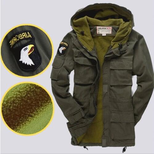 Army Military Tactical U.S. ARMY 101ST AIRBORNE DIV. M56 (Repro) Hooded Jacket Thick Trench Coat