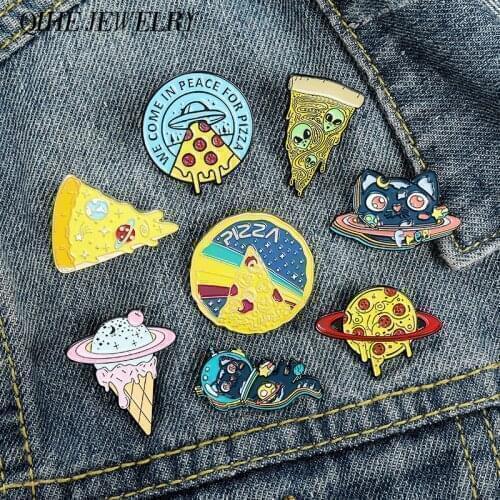 Pizza Space Pins Collection Cartoon Lapel pin Astronaut Cat Brooch Leave me alone with my pizza Pizza lover Space Lover Jewelry
