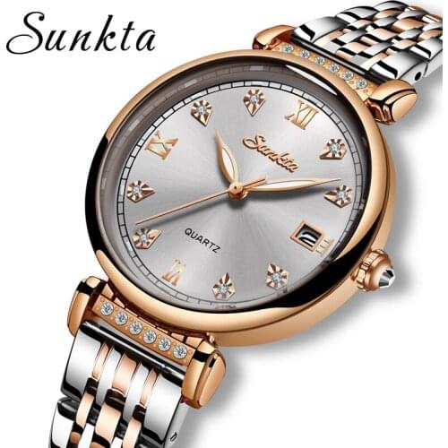 SUNKTA Rose Gold White Women Watch Business Quartz Watch Ladies Top Brand Luxury Female Wrist Watch Girl Clock Relogio Feminin