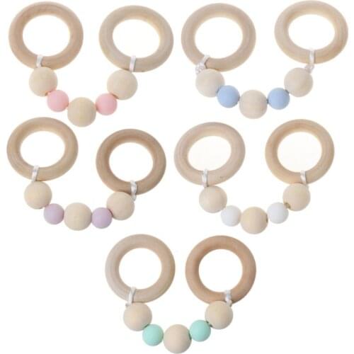 Baby Play Gym Montessori Toys Baby Teether Beech Wood Ring Silicone Beads Wooden Rattle