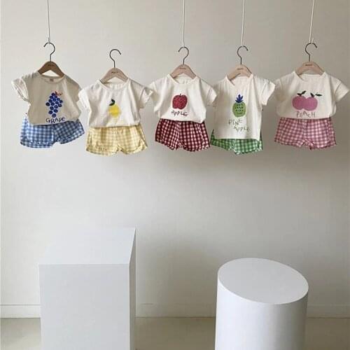2021 Summer Kids Suit Cute Fruit Print T-shirt and Palid Shorts Korean Cotton Casual 2Pcs Sets for Boys Girls
