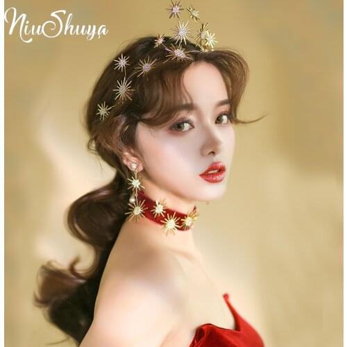 NiuShuya Elegance Vintage Rhinestone Headband Bride Wedding Dress Accessories Star Crown Party Everning Headband Jewelry