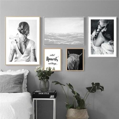 Figure Girl Print Nordic Canvas Painting Poster Home Decor Letter Quote Gray Wall Art Living Room Bedroom Picture DIY