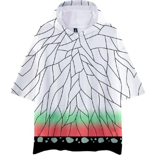 Demon Slayer Hooded T Shirts Men Women Summer Short Sleeve Hooded T-shirt Casual 3D Printed T Shirt