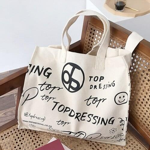 Ladies Canvas Shoulder Bag Women Graffiti Printing Daily Shopping Bag Trend School Bag Reusable Grocery Shopper Bags Girls Tote