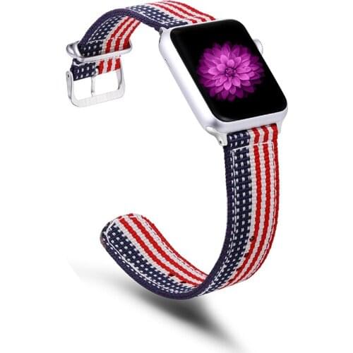 Or Apple Watch Band 42mm 44mm Nylon iWatch 4 Rainbow Band Strap Durable Silver Adapters Metal Buckle for iWatch 38mm 40mm