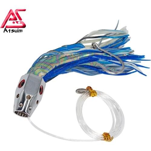 AS Trolling Lure 1PC 23cm185g Copper Head Octopus Squid Skirt Bait With Hook Big Game Drag Fishing Marlin Tuna Pesca Hard Bait