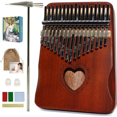 Kalimba 17 key Thumb Piano High Quality Wood Mahogany Mbira Body Musical Instruments Africa Kalimba Cute Heart Shape Cartoon Cat