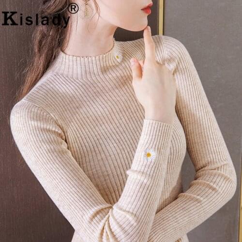 Kislady Plus Size Fashion Gothic Shirt Sexy Turtleneck Patchwork OL Harajuku Shirt Winter Embroidery Long Sleeve Knitted Clothes