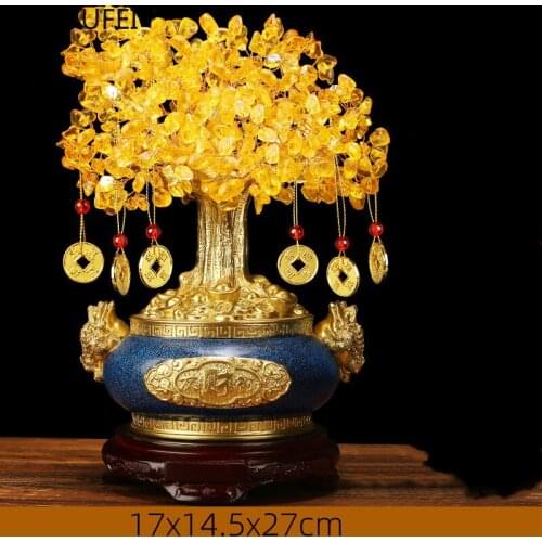 Chinese Lucky Money Tree Home Decor Golden Resin Office Living Room Decorations Birthday Present Opening Gift Accessories