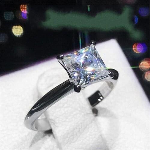 Classic Luxury Real Solid 925 Sterling Silver Ring 2Ct Princess-cut SONA Diamond Wedding Jewelry Rings Engagement For Women