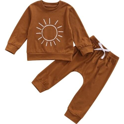 Newborn Baby Girl Boy Clothes Set Fashion Sun Print Long Sleeve Sweatshirt Tops Trousers Autumn Toddler Infant Clothing Outfits
