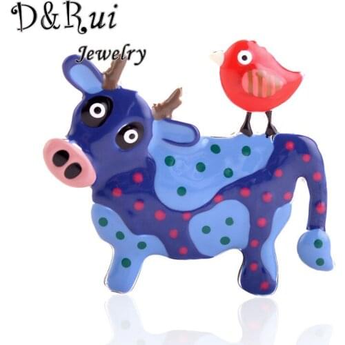 Colorful Cow and Bird Brooch Pin Enamel Collar Brooches Pins Girls Boys Pet Animal Clothing Badges Scarf Buckles Jewelry Hot New