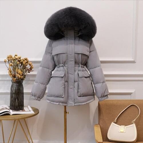 Big Real Fur Collar 2020 New Winter Coat Women 90%White Duck Down Jacket Thick Warm Parka Hooded Loose Female Coat Snow Overcoat