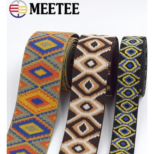 Meetee 2/5M 25/40/50mm Ethnic Polyester Elastic Band Pants Skrit Belt Rubber Spring Webbing DIY Clothing Strap Sewing Accessory