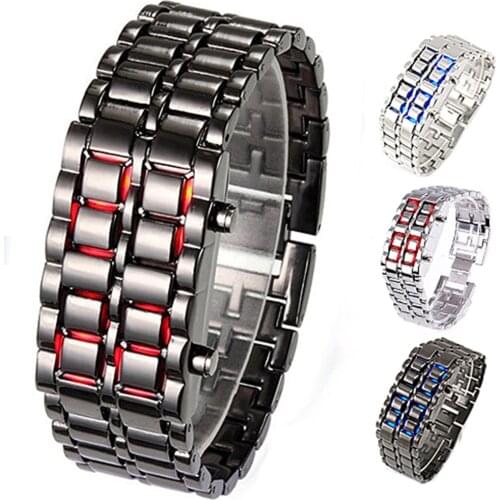 Fashion Style Iron Samurai Metal Bracelet Watch LED Digital Wristwatches Hour Montre Electronic Reloj Mujer Relogio Feminino