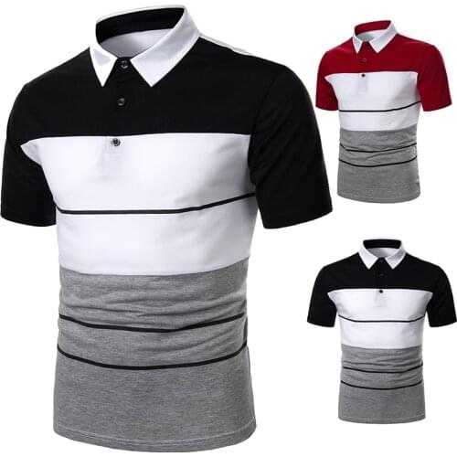 Men Short Sleeve Polo Shirt Men Short Sleeve Polo Chest Three Stripe Color Matching Fashion Collocation Cross-Border Lapels