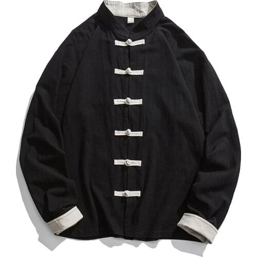 Chinese Style Man Windbreaker 2021 Mens Casual Pocket Black Solid Bomber Jacket Male Fashion Button Retro Fashions Jacket Men