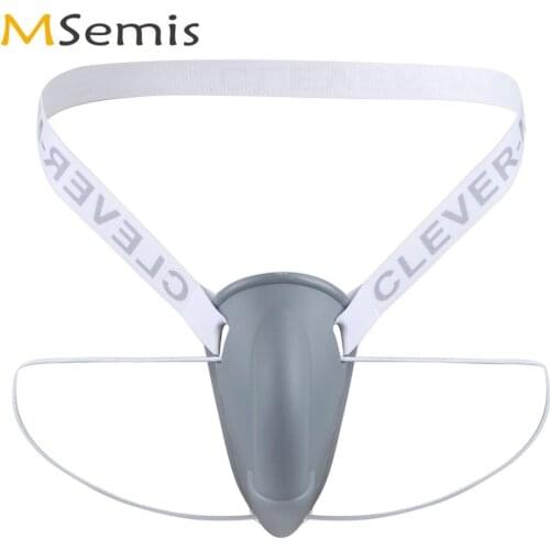 Mens Sissy Sexy G-String Tangas Thong Erotic Plastic Penis Enlarge Cup Bikini Underwear Hombre Athletic Groin Protection Panties