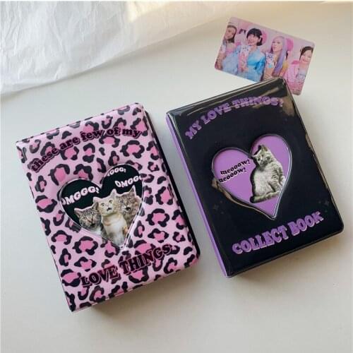 Leopard Print 3inch Postcard Storage Hollow Out Heart idol Photo Album Postcards Collect Organizer Stationary