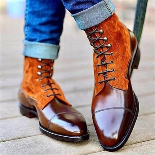 Autumn 2021 Men PU Leather Stitched Martin Boots Lace Up British High Top Business Dress Boots Ankle Boots Are Hot Sellers AQ214