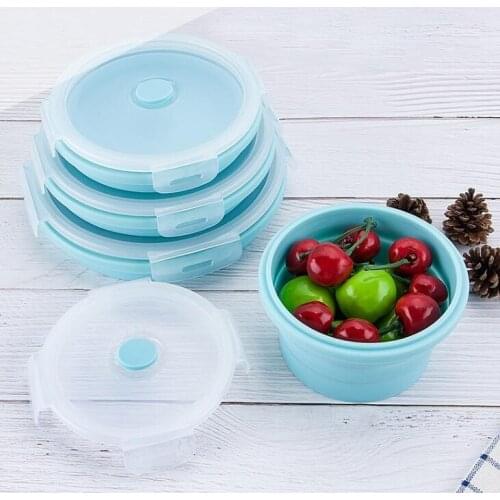 Portable folding lunch box round silicone lunch box microwave bento box
