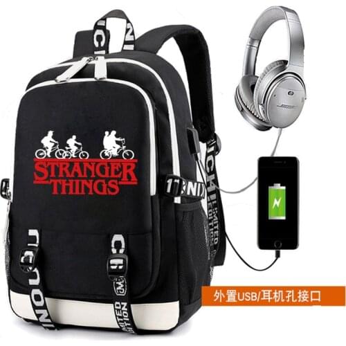 Stranger Things Backpack For Teenagers USB Charging Glowing Luminous Middle School Bags Capacity Boys Girls Laptop Mochilas