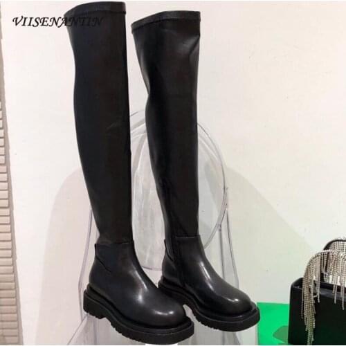 Green Bottom Stretch Over The Knee Boots Flat Thick Sole Real Leather Designer Bootie Hot Fashion Slip on Slim Elastic Boot