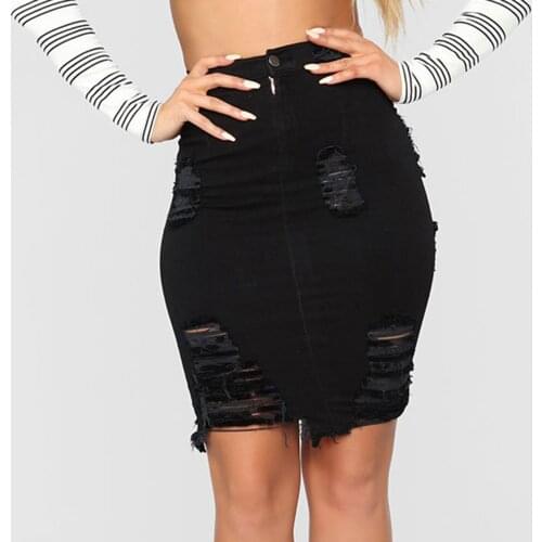 Sexy Black Skirt Women Casual Stretch Denim Back Skirt Hollow Sexy Zipper Skirts Womens 2021 Broken Holes Mini Skirt Юбки