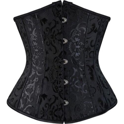 Sexy Womens Lace Up Cincher Boned Satin Jacquard Floral Underbust Corsets Waist Trainer Brocade Bustiers Steampunk Clothing